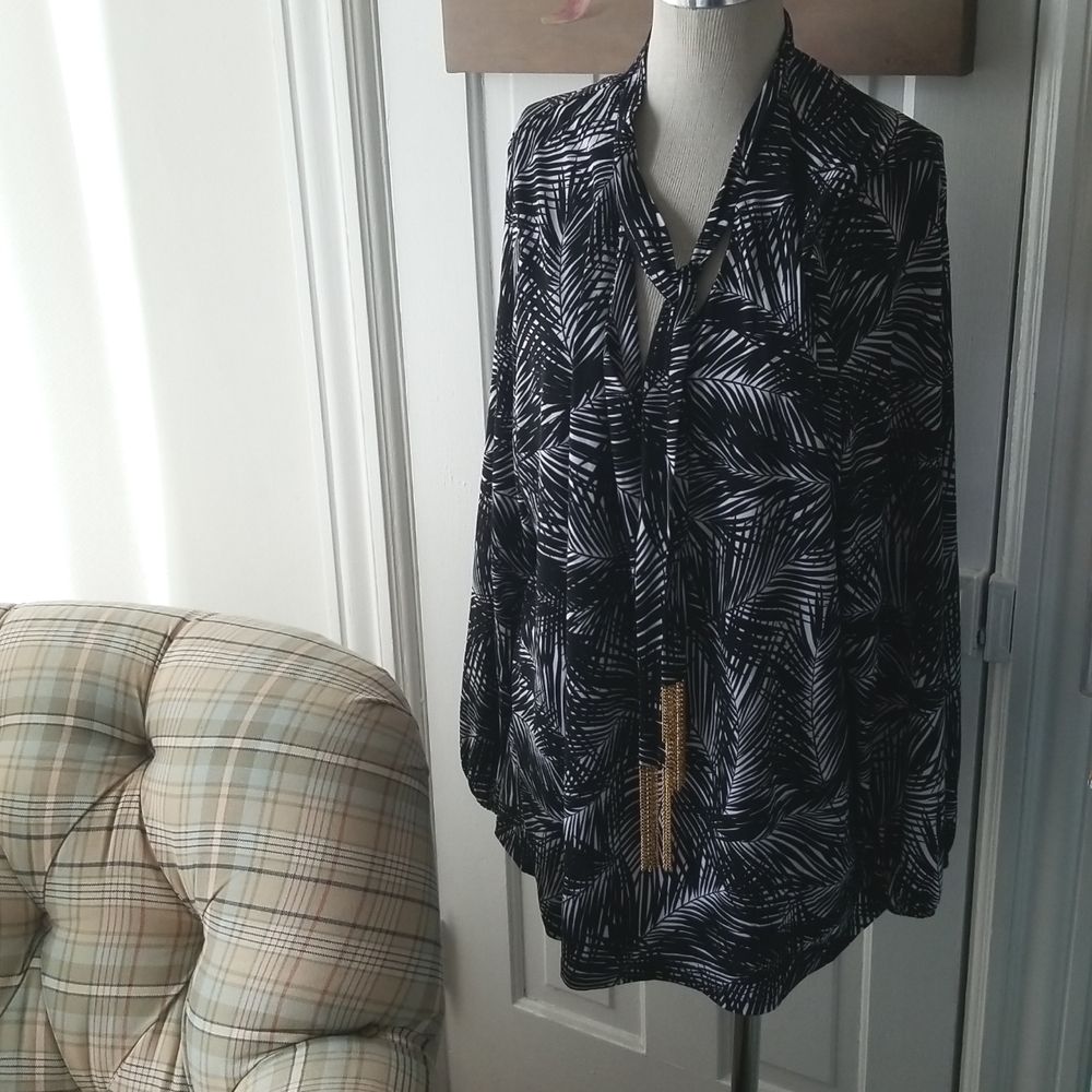 MICHAEL KORS Black & White Top/blouse Gold tassel 2X Bow